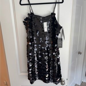 White House Black Market Black Sequin Slip Dress NWT